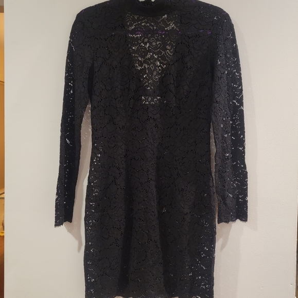 & Other Stories High Neck Bodycon Lace Longsleeve Scalloped Hem Dress Size 6 - Picture 2 of 12